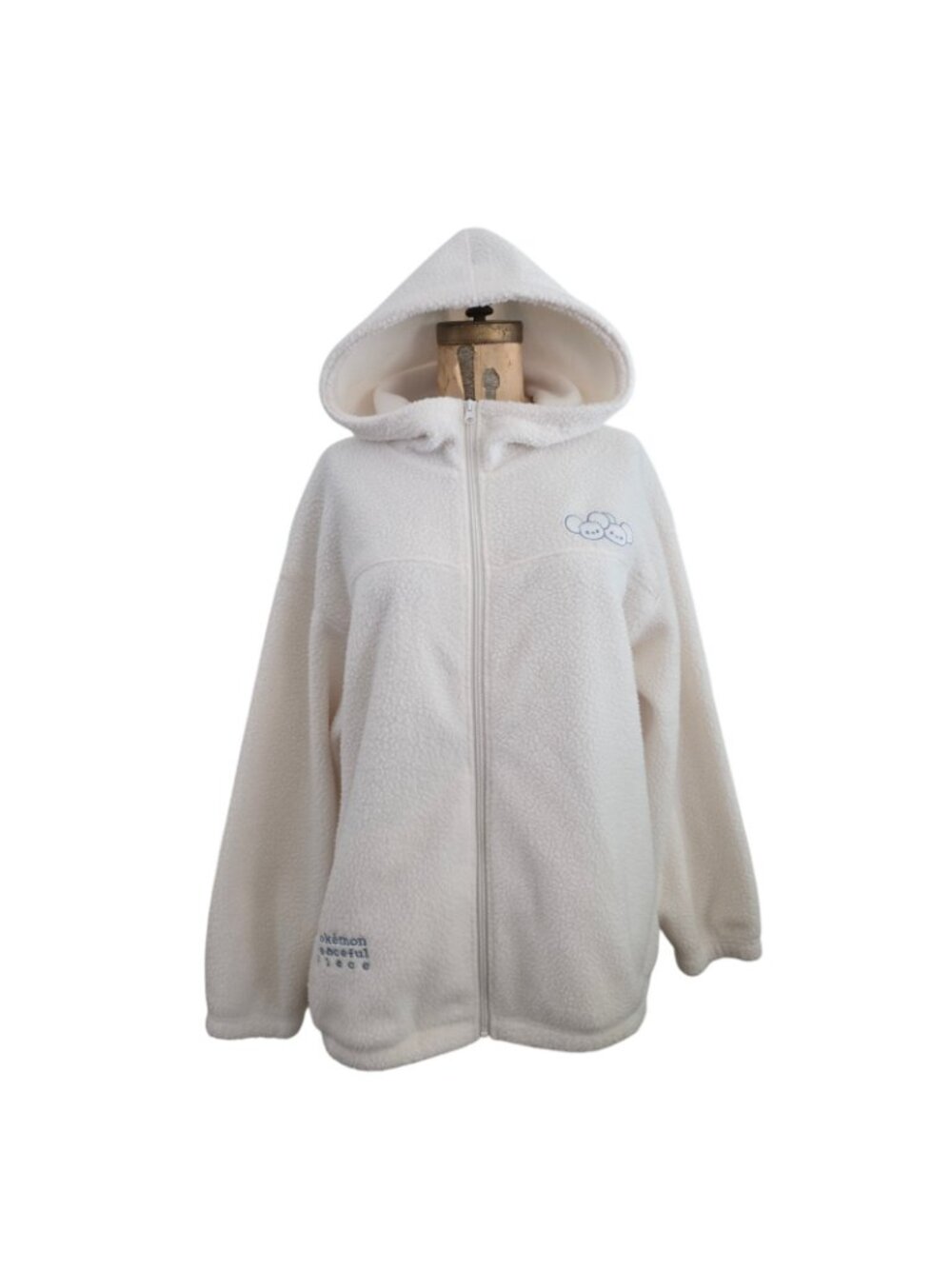 GU x Pokémon Peaceful Place Fleece Jacket Off White L NWT Japan Exclusive - Picture 2 of 7